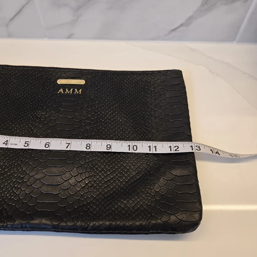 GiGi New York Black Python-Embossed Leather Clutch‎ Black